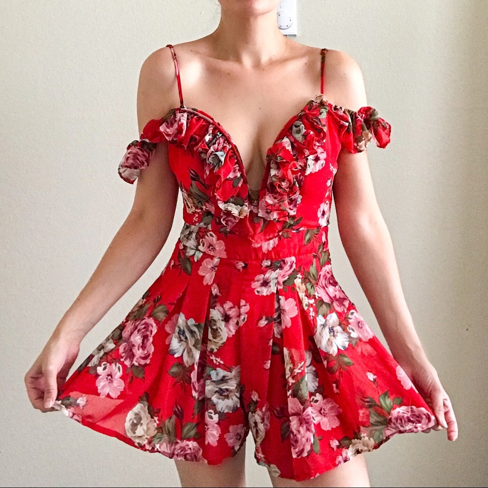 Showpo Red Floral Playsuit